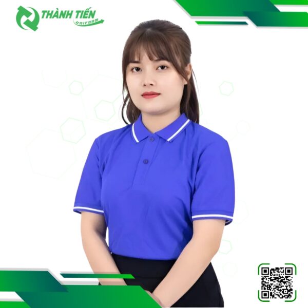Áo polo đồng phục màu xanh phối viền trắng