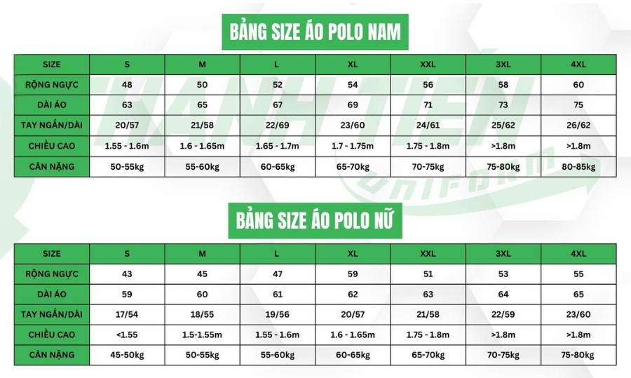 bang size ao thun polo