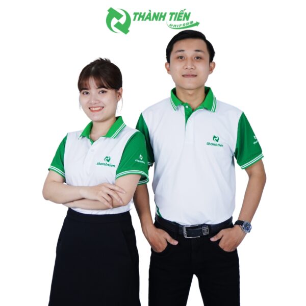 Mẫu Áo Polo Đồng Phục Công Ty Thành Tiến Màu Trắng Phối Xanh