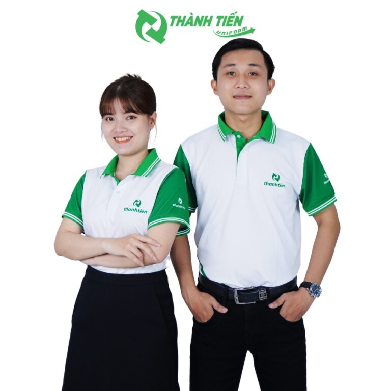 Mẫu Áo Polo Đồng Phục Công Ty Thành Tiến Màu Trắng Phối Xanh