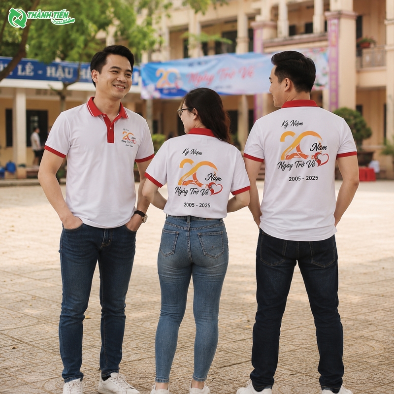 Mẫu áo đồng phục họp lớp 20 năm cổ trụ thanh lịch
