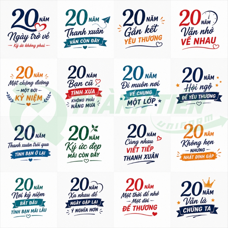 Mẫu slogan 20 năm họp lớp hay in áo đồng phục