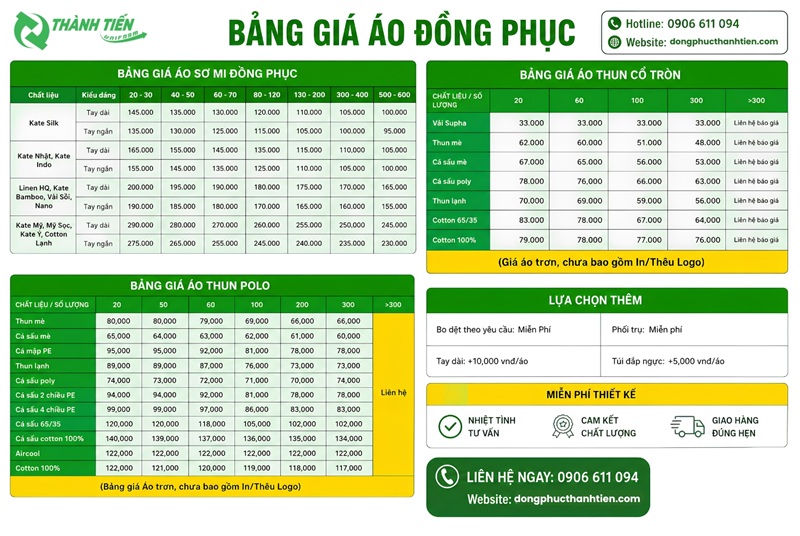 Bảng giá áo đồng phục họp lớp 20 năm