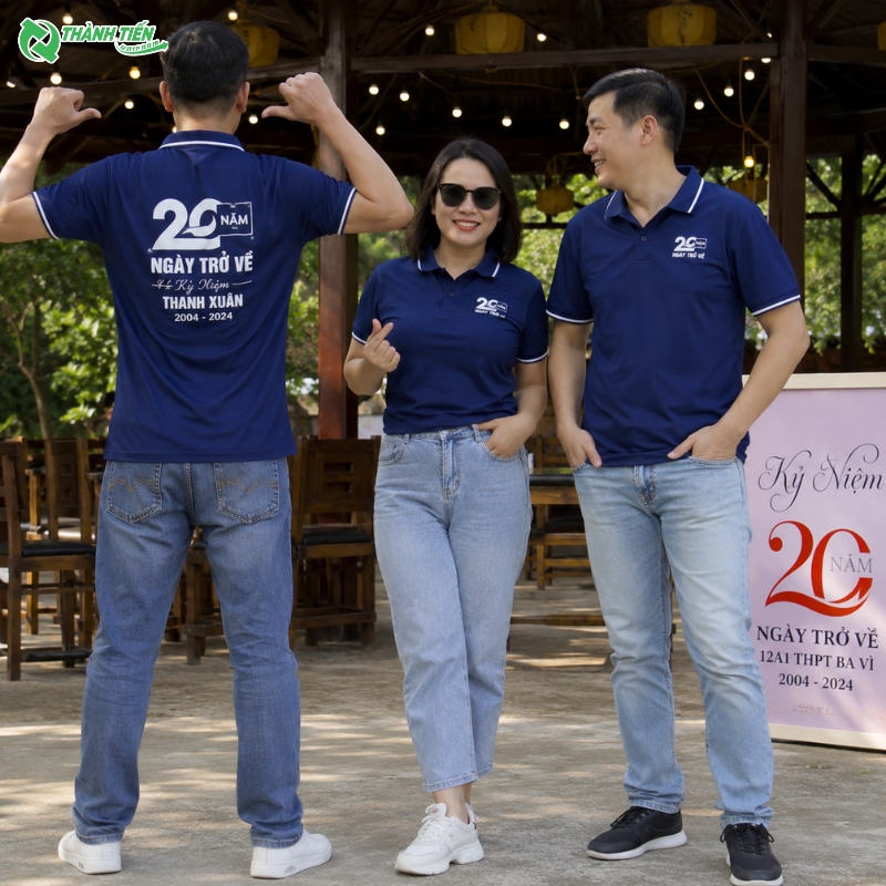 Mẫu áo đồng phục kỷ niệm 20 năm ra trường màu xanh dương sang trọng