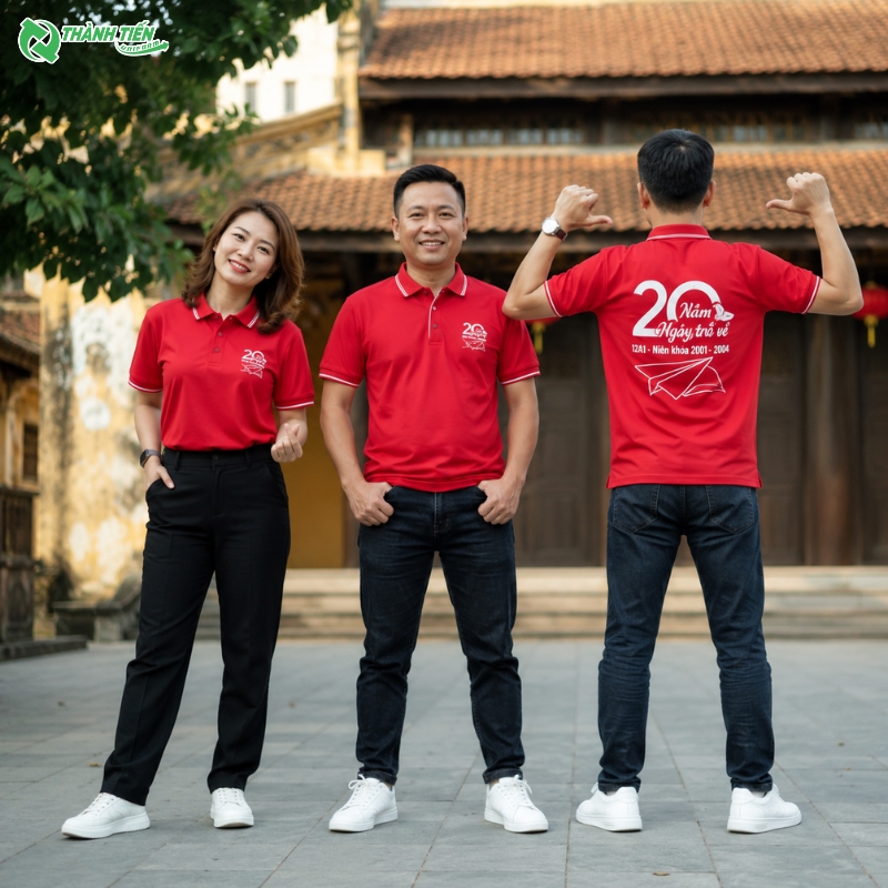 Mẫu áo đồng phục họp lớp 20 năm màu đỏ ấn tượng