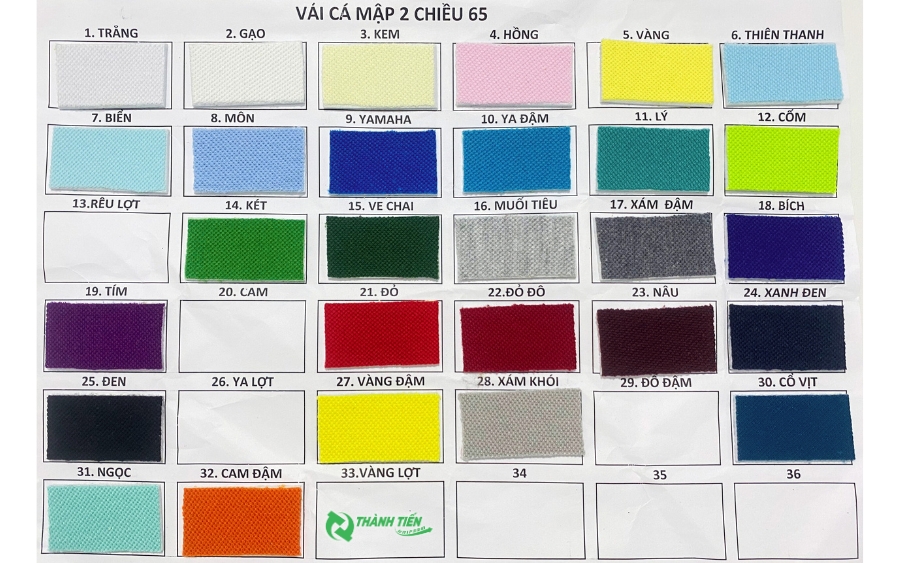 Bảng màu vải cá mập 2 chiều