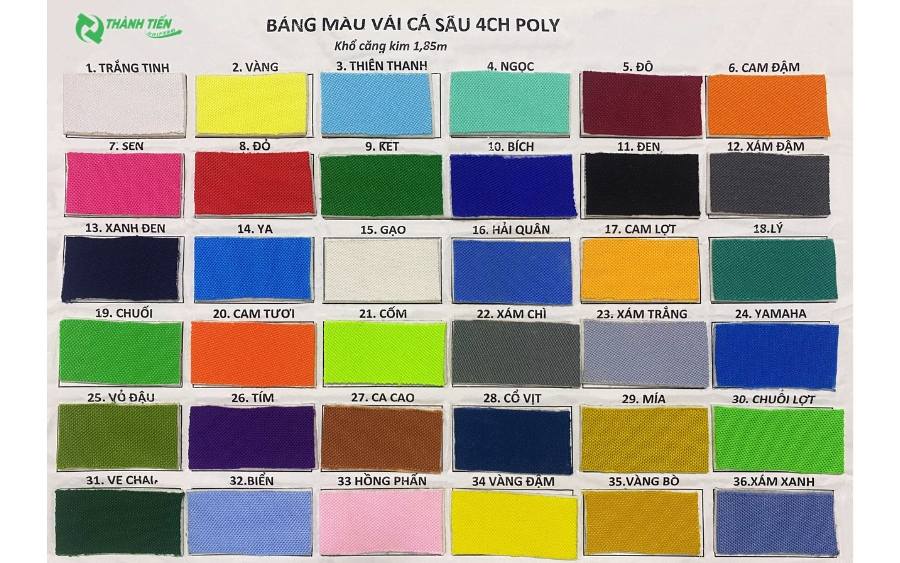 Bảng màu vải cá sấu 4C poly