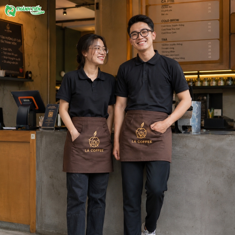 Mẫu tạp dề đồng phục màu nâu được yêu thích tại các quán cà phê hiện đại