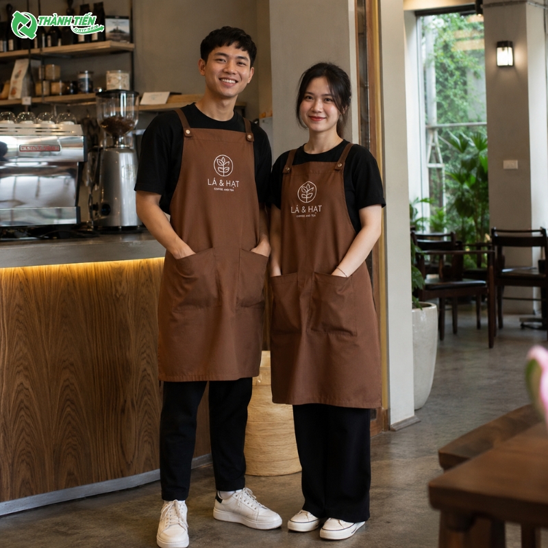Mẫu tạp dề màu nâu đất đẹp, chất vải mát