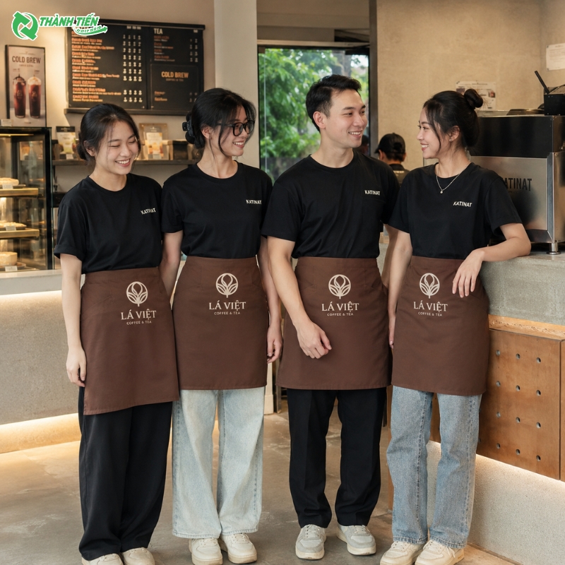 Mẫu tạp dề ngắn màu nâu vải kaki