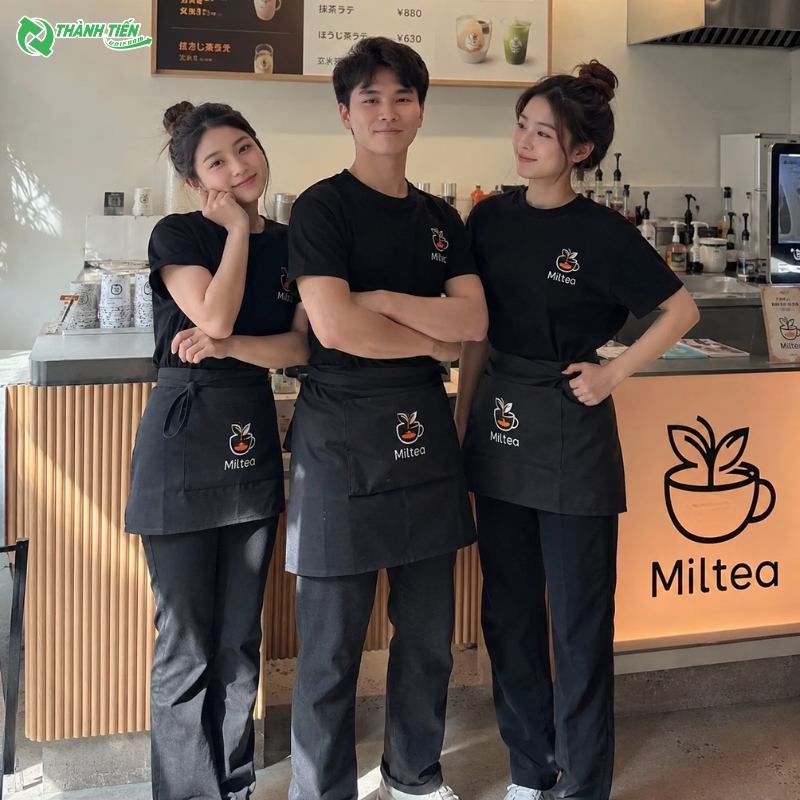 Tạp dề ngang eo gọn gàng, phù hợp cho nhân viên phục vụ và thu ngân