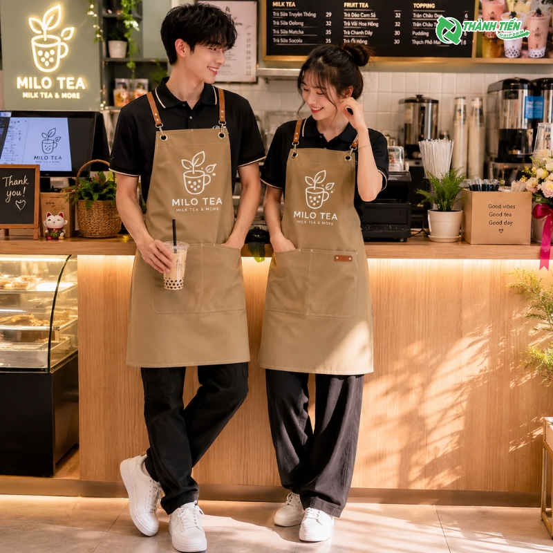 Tạp dề phối dây da cao cấp giúp cửa hàng trở nên nổi bật hơn.