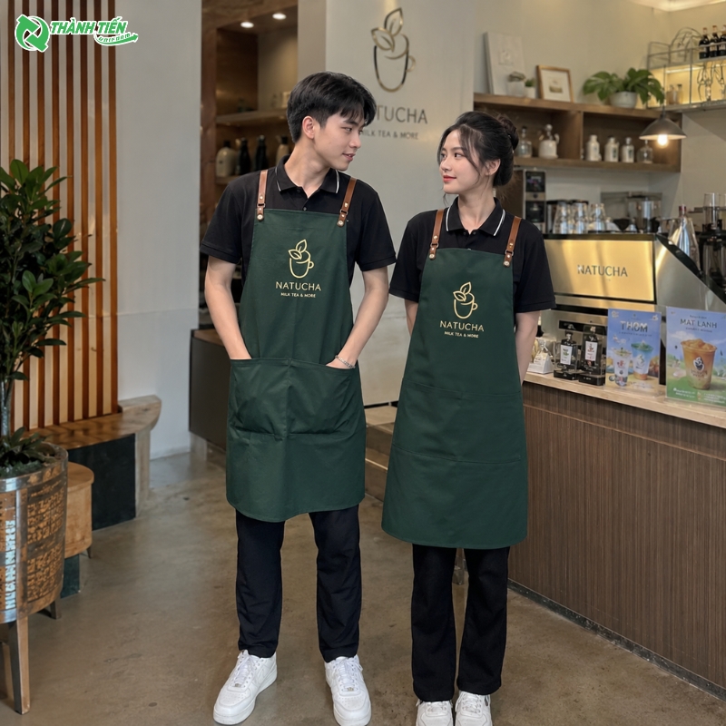 Mẫu tạp dề trà sữa theo yêu cầu phù hợp với mọi phong cách cửa hàng
