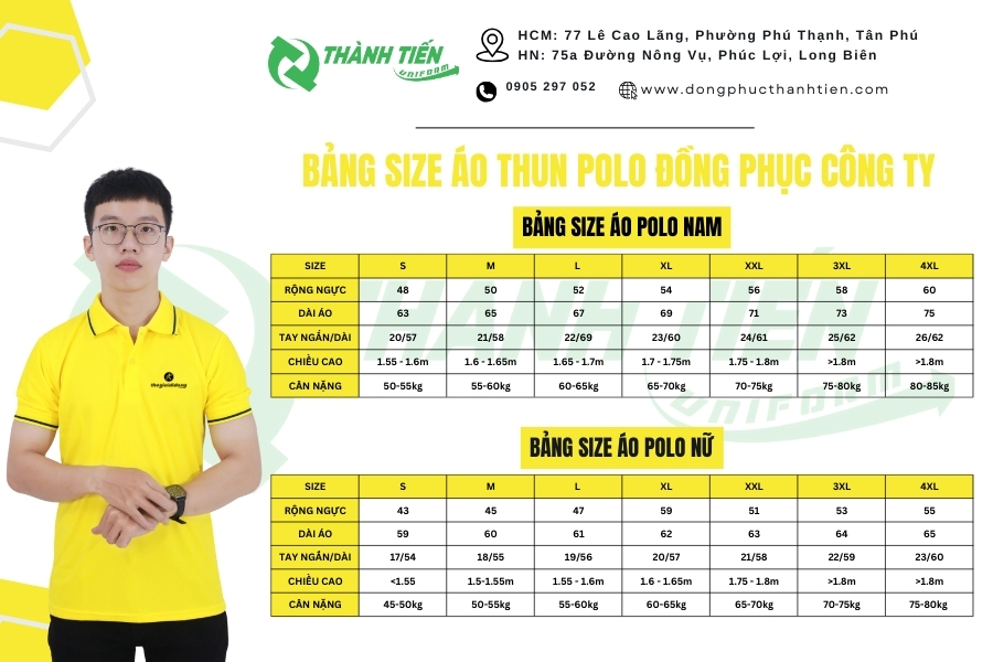 Bảng size áo thun đồng phục công ty Thế Giới Di Động