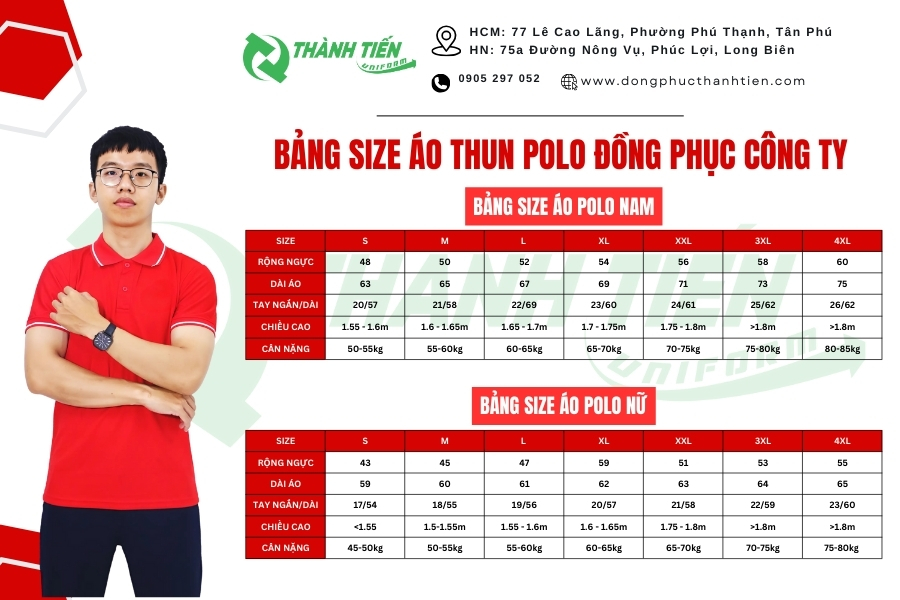 Bảng size may áo thun đồng phục siêu thị Winmart