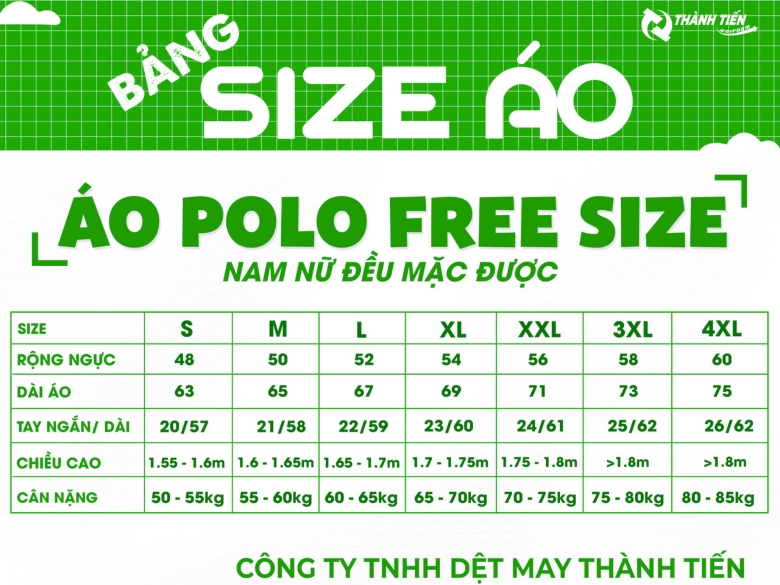 Bảng size áo thun đồng phục mới nhất
