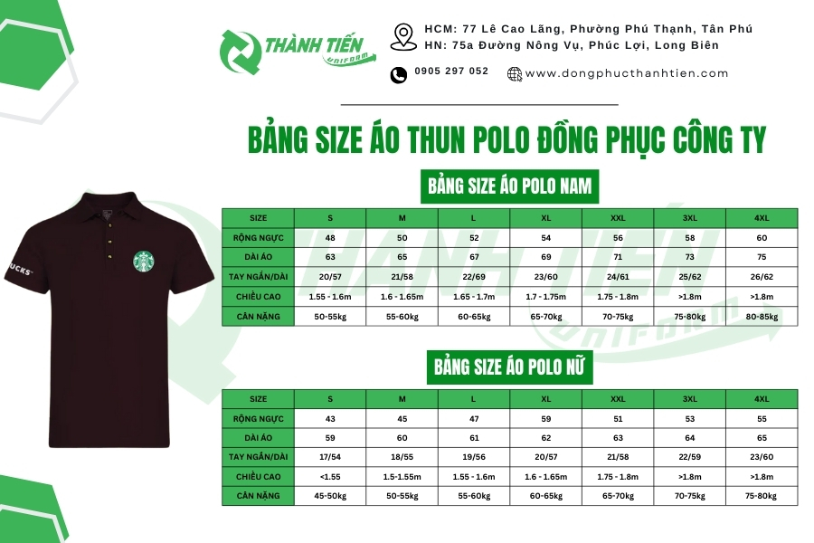Bảng size áo thun đồng phục 