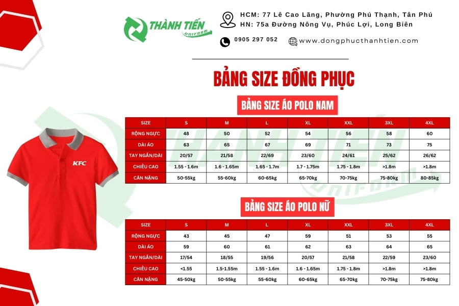Bảng Size Áo Thun Đồng Phục KFC