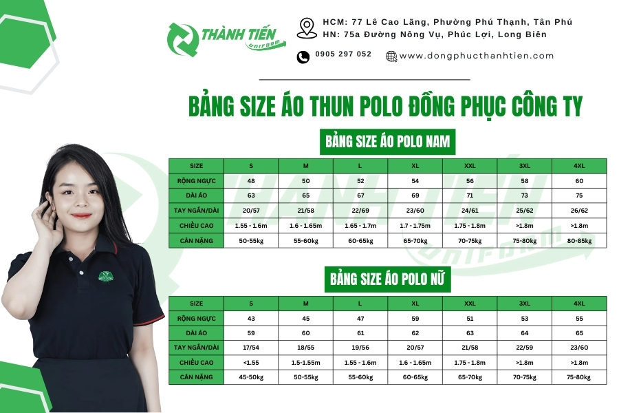 Bảng size áo đồng phục mới nhất