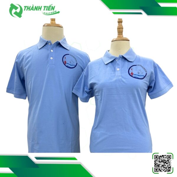 Mẫu Áo Thun Đồng Phục Có Cổ Màu Xanh Trơn