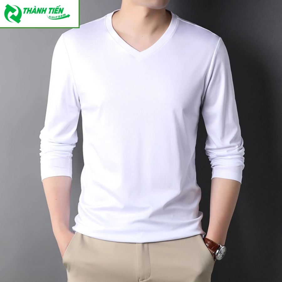 Mẫu áo thun nam dài tay cổ tim​