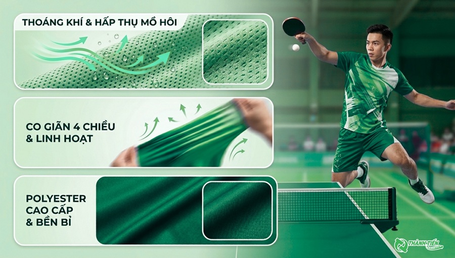 Vỉa may áo thể thao đánh bóng bàn thấm hút mồ hôi tốt