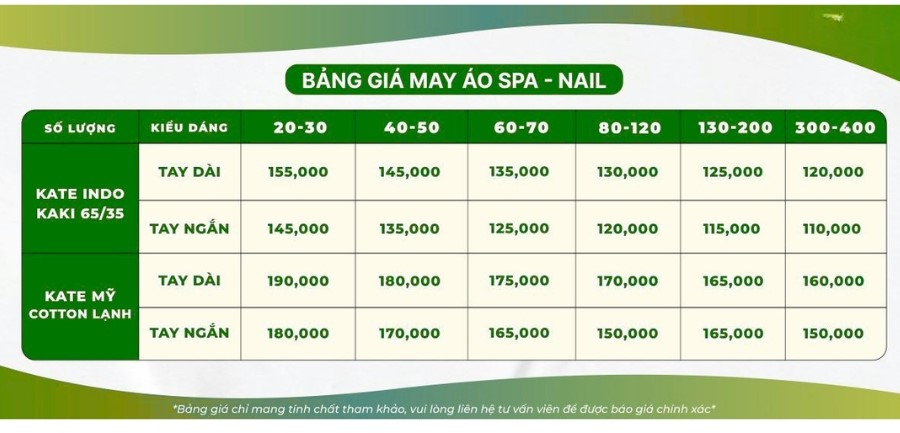 Bảng giá đồng phục spa có sẵn tại xưởng