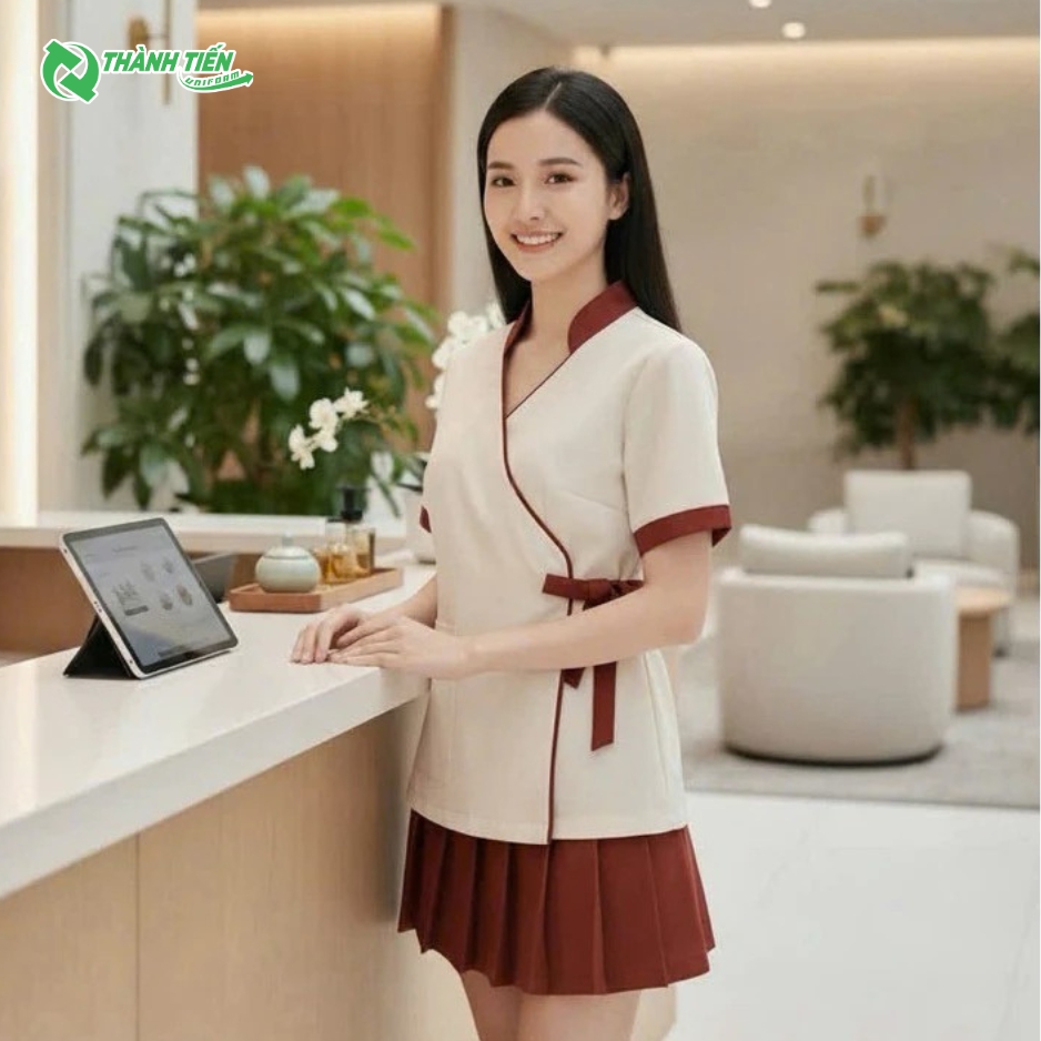 Mẫu áo phối váy đồng phục spa nữ