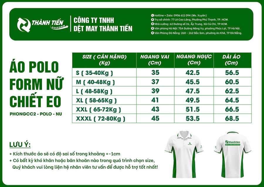 Bảng size áo thể thao dành cho nữ