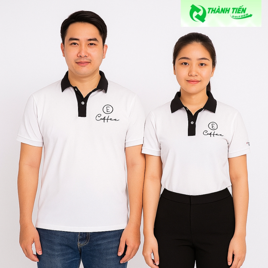 Mẫu áo đồng phục nhân viên quán cafe màu trắng 
