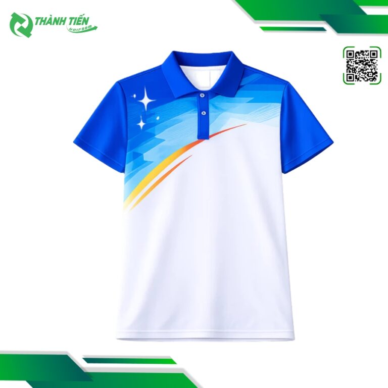 Mẫu áo cầu lông màu trắng phối xanh dương