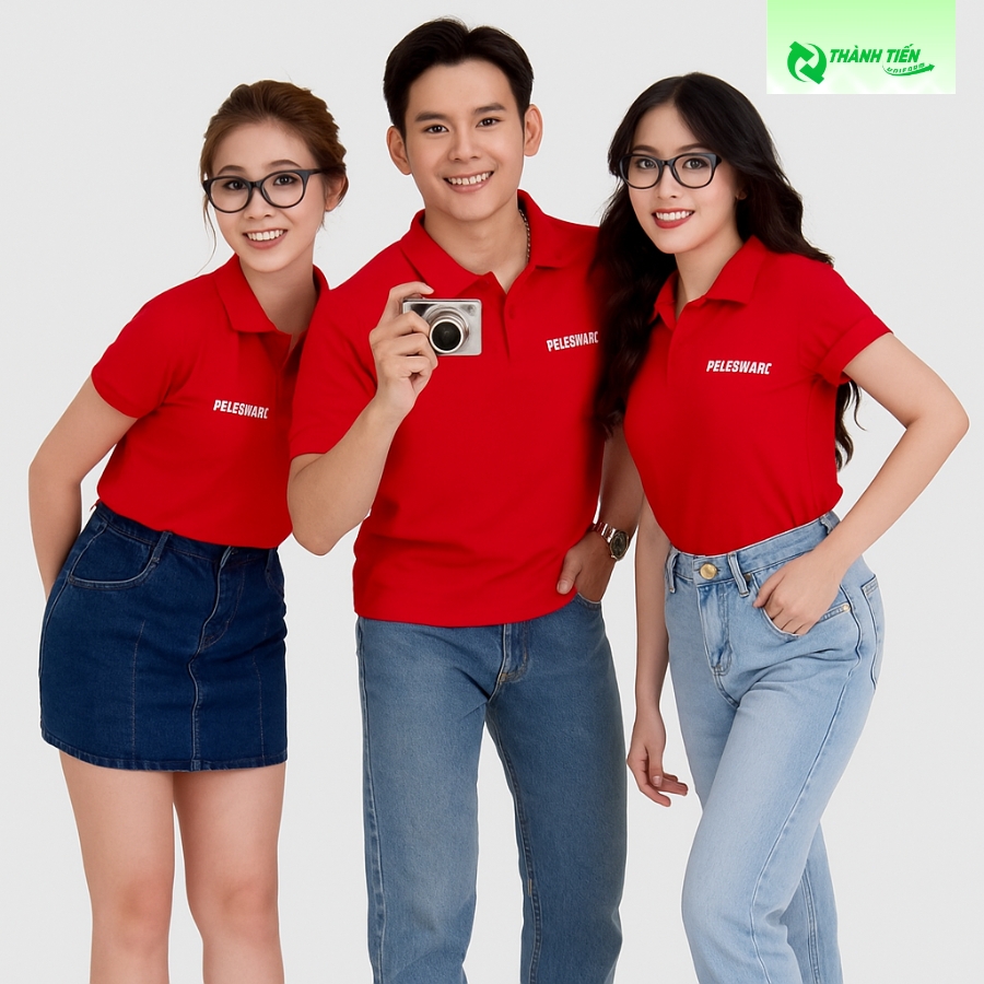 Mẫu áo thun đồng phục màu đỏ nổi bật cho công ty