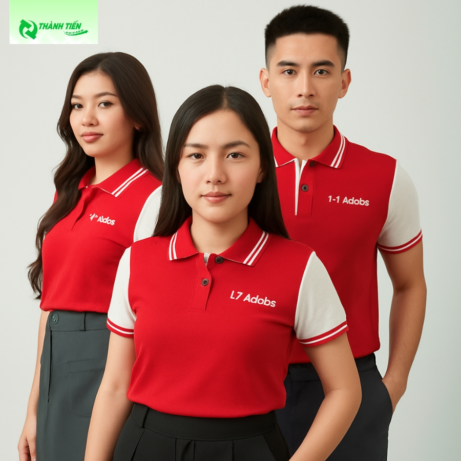 Mẫu áo thun đồng phục màu đỏ phối viền cao cấp