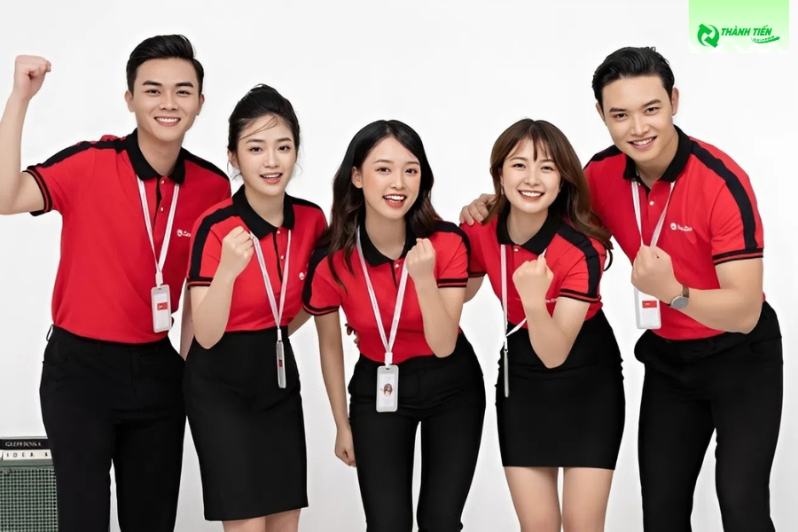 Áo đồng phục màu đỏ phù hợp với ngành F&B