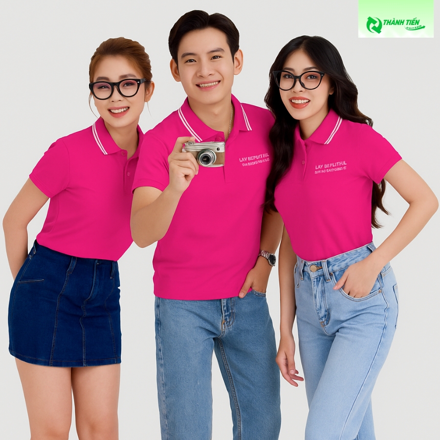 Cách phối đồ đẹp với mẫu áo thun đồng phục màu hồng