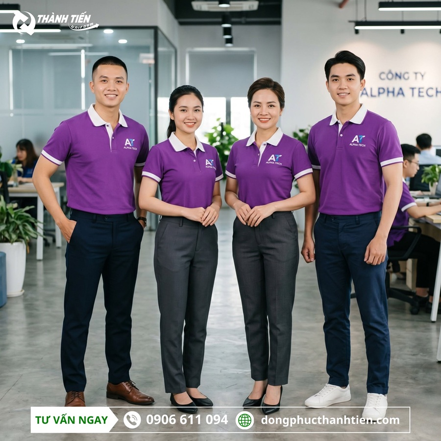 Mẫu áo thun đồng phục màu tím ấn tượng cho doanh nghiệp