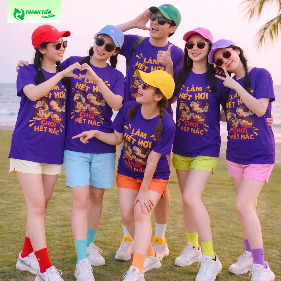 Mẫu áo nhóm màu tím năng động cho hội bạn