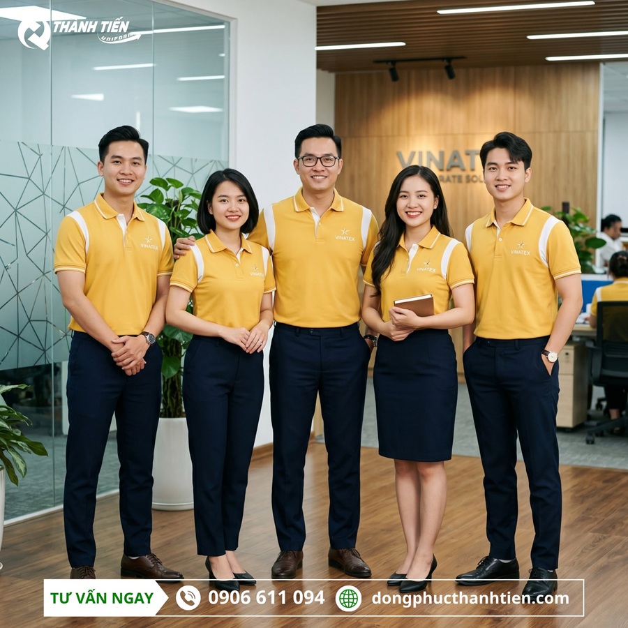 Mẫu áo đồng phục màu vàng tươi phối trắng