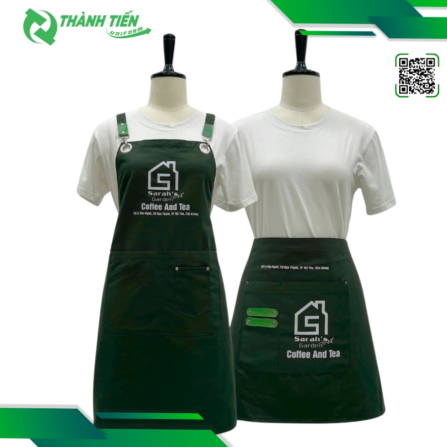 Mẫu tạp dề cho quán cafe màu xanh 
