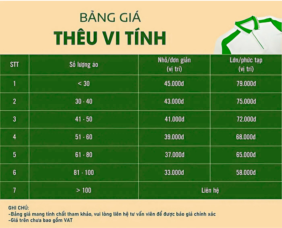 Bảng giá tham khảo thêu in logo theo yêu cầu