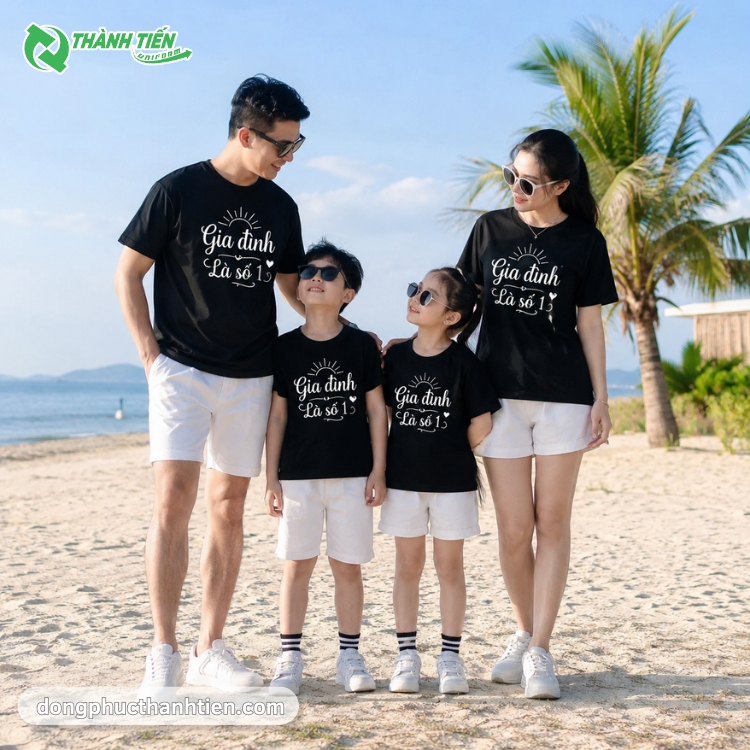 Mâu áo thun đồng phục gia đình cổ tròn màu đen cá tính