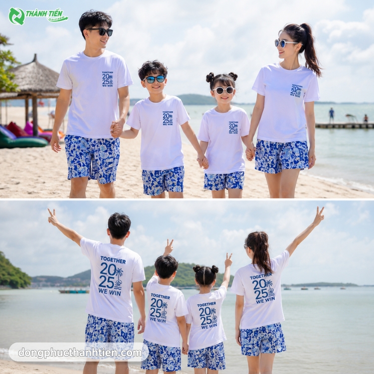 Áo đồng phục gia đình đi biển nổi bật.