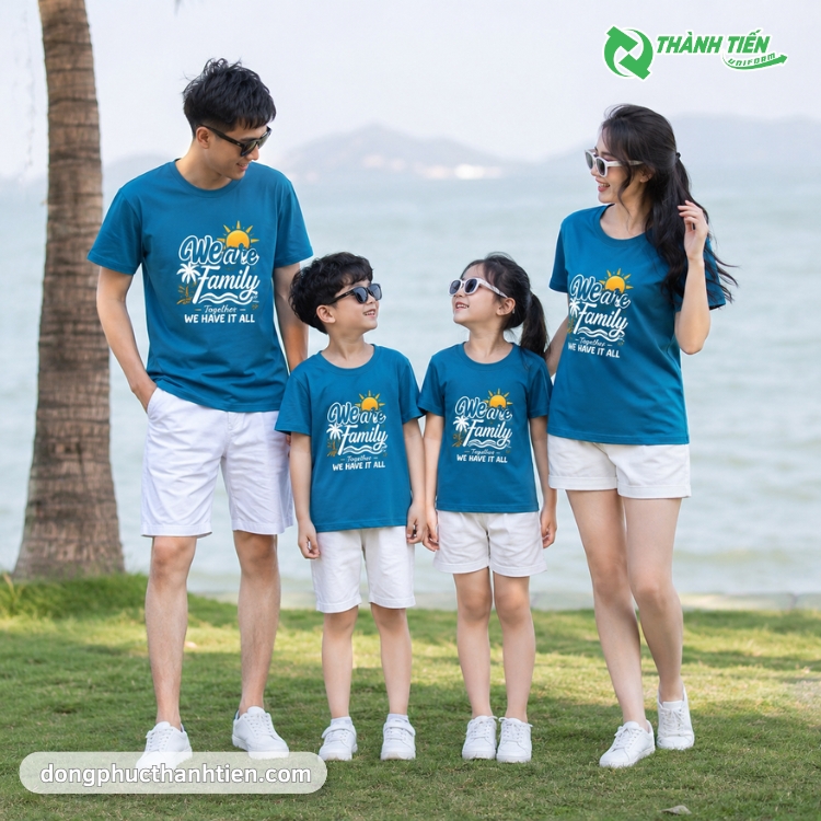 Áo đồng phục gia đình đi biển màu xanh