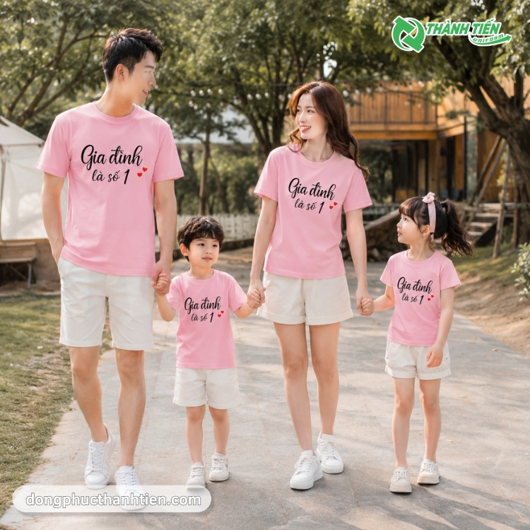 Áo thun gia đình màu hồng nhẹ nhàng