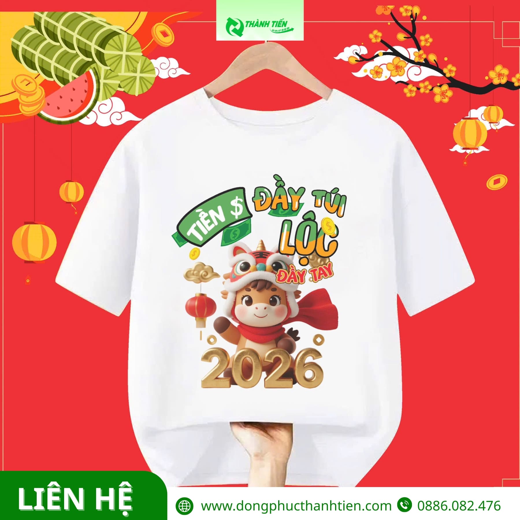 Áo phông nhóm Tết in hình rồng vàng