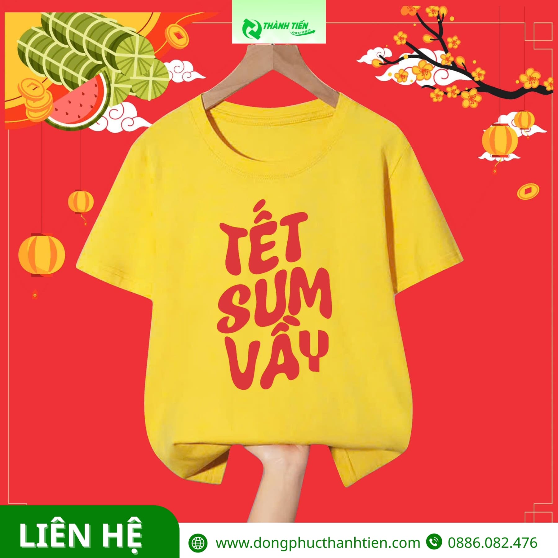 Mẫu áo nhóm Tết màu vàng tươi nổi bật