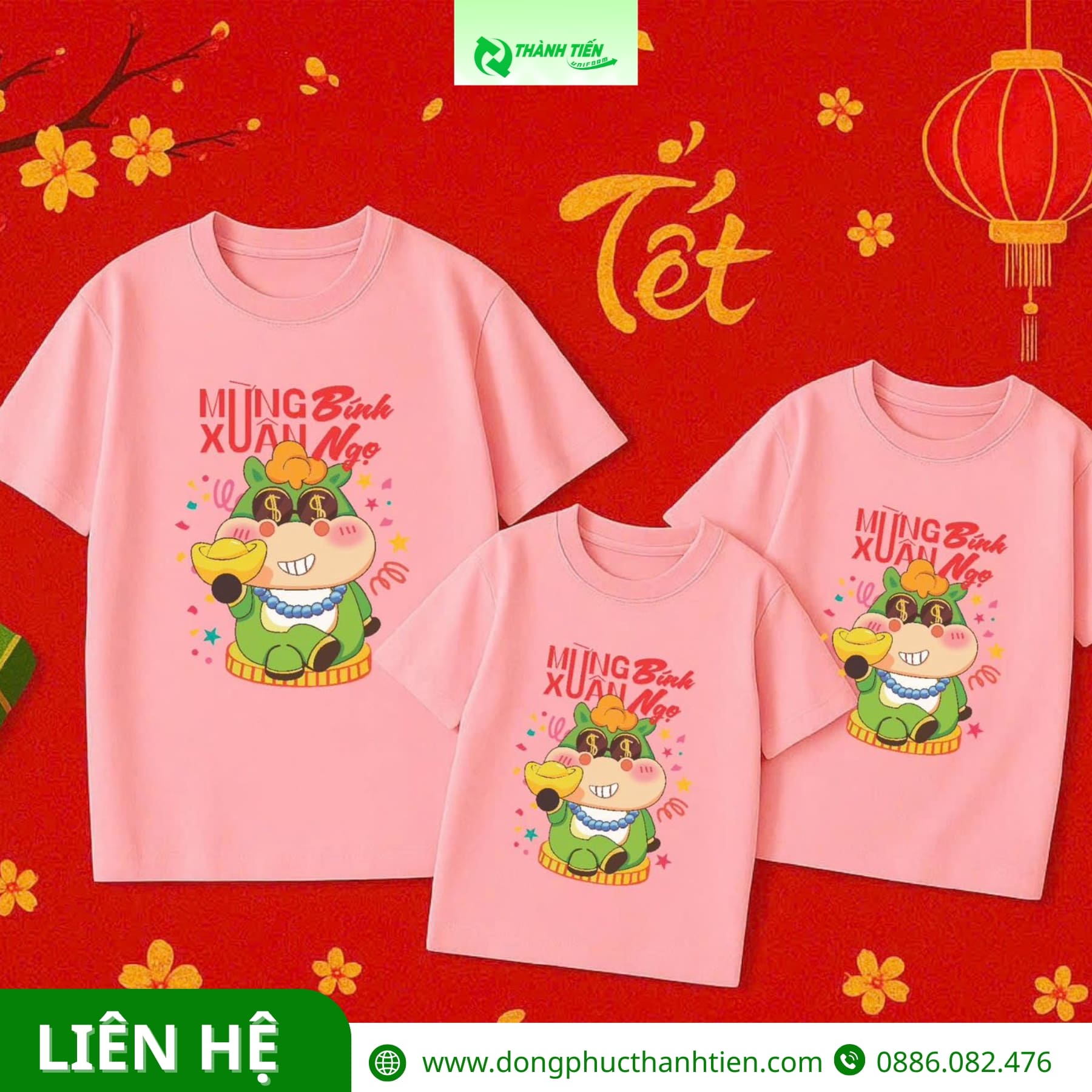 Mẫu áo đồng phục Tết màu đỏ may mắn