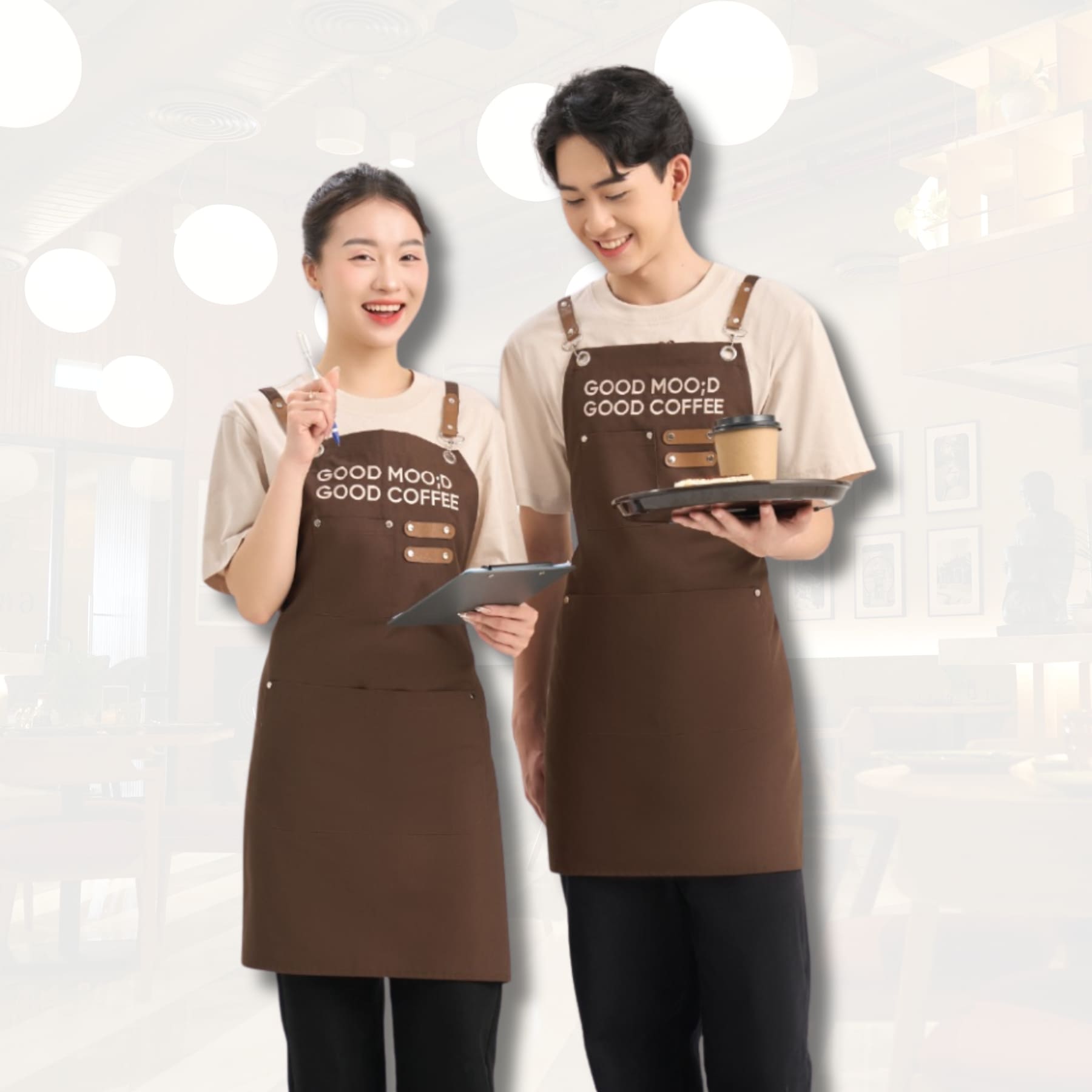 Mẫu tạp dề màu nâu cho quán cafe 