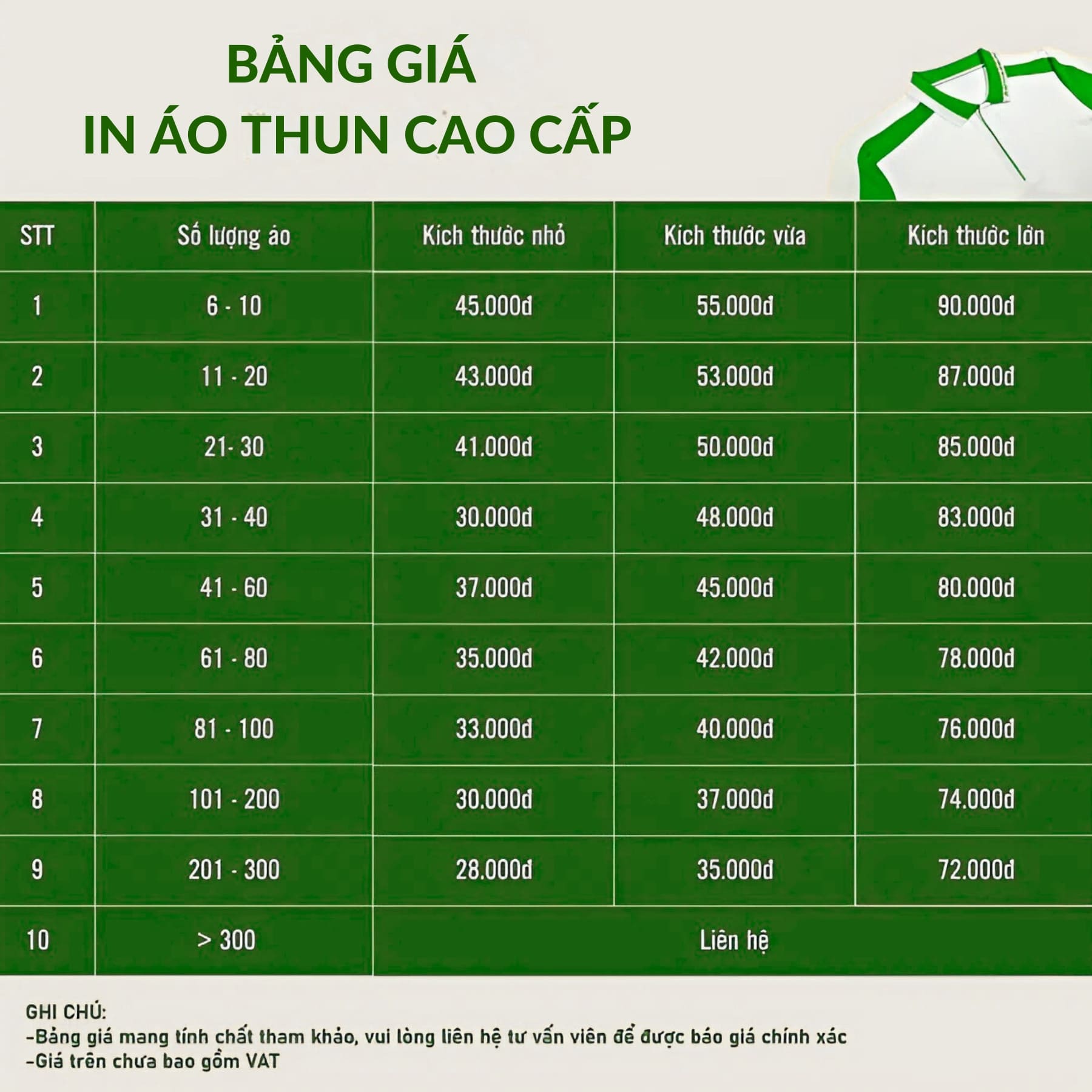 Bảng Giá In Áo Đồng Phục Cao Cấp