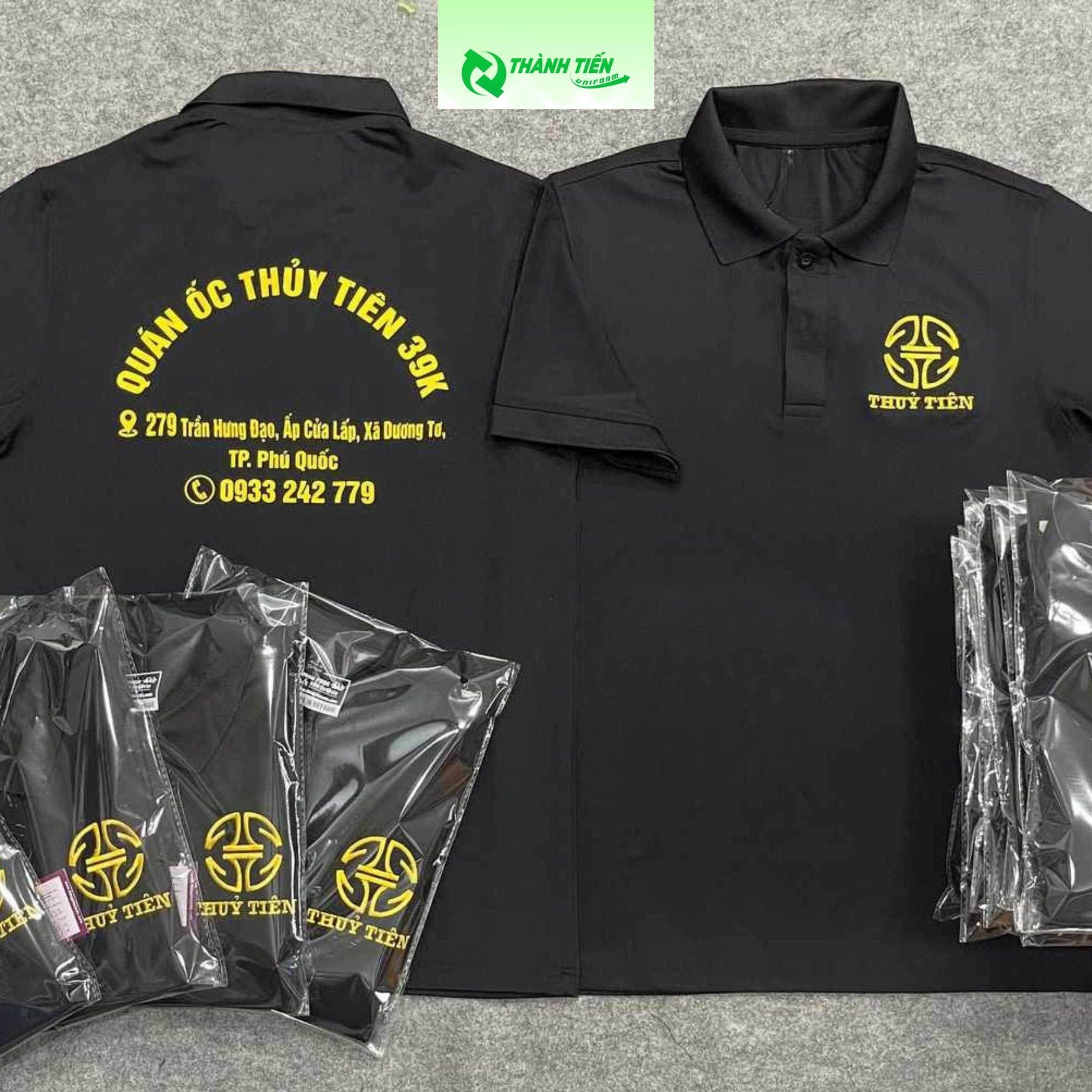 Mẫu áo thun màu đen in logo quán ốc đẹp 